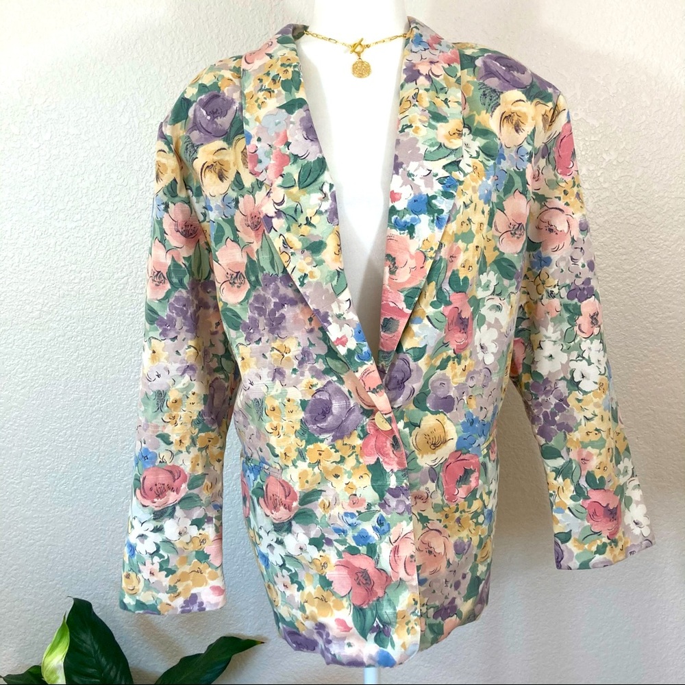 Plus Vintage Floral Watercolor Cottagecore Blazer